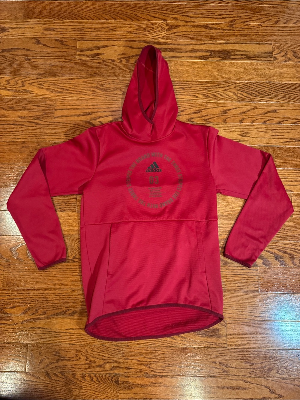 adidas Red Hooded Athletic Pullover with Kangaroo Pocket